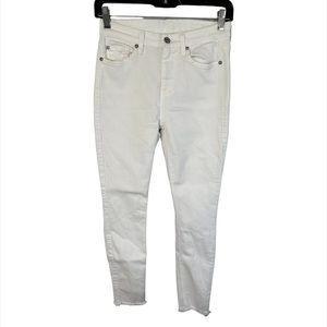 7 For All Mankind 7FAM High Rise Waist Ankle Skinny Jeans White Raw Hem Size 26